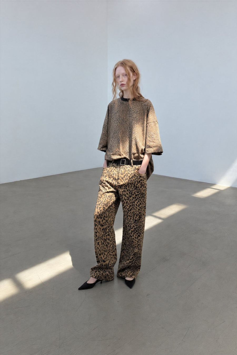 Leopard Print Wide-Leg Jeans