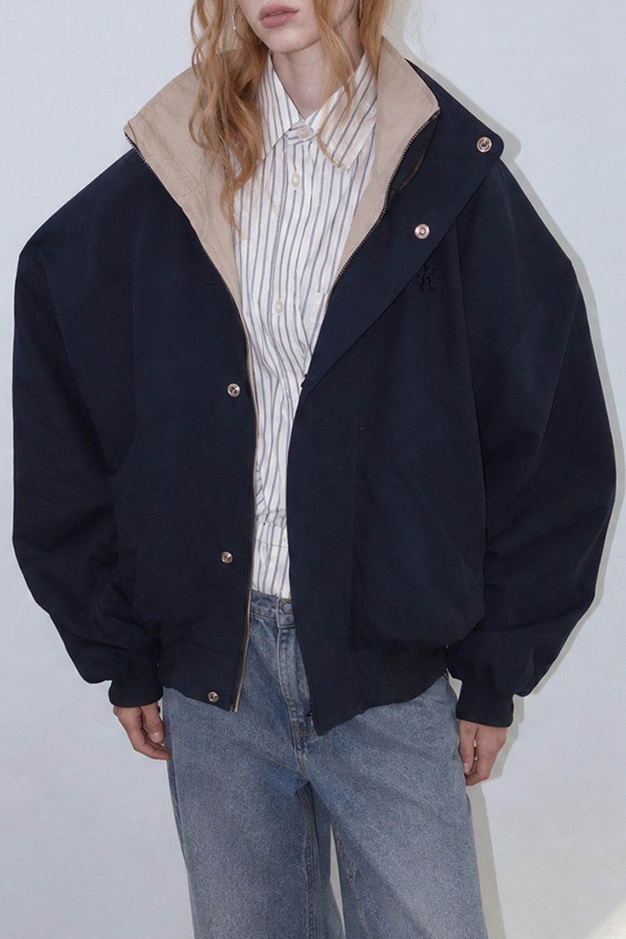 Reversible Oversized Stand Collar Bomber Jacket