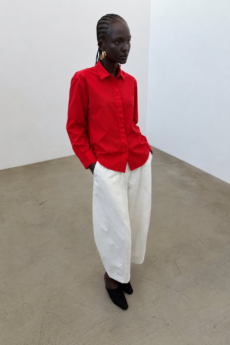 Oversized Point Collar Button-Up Shirt