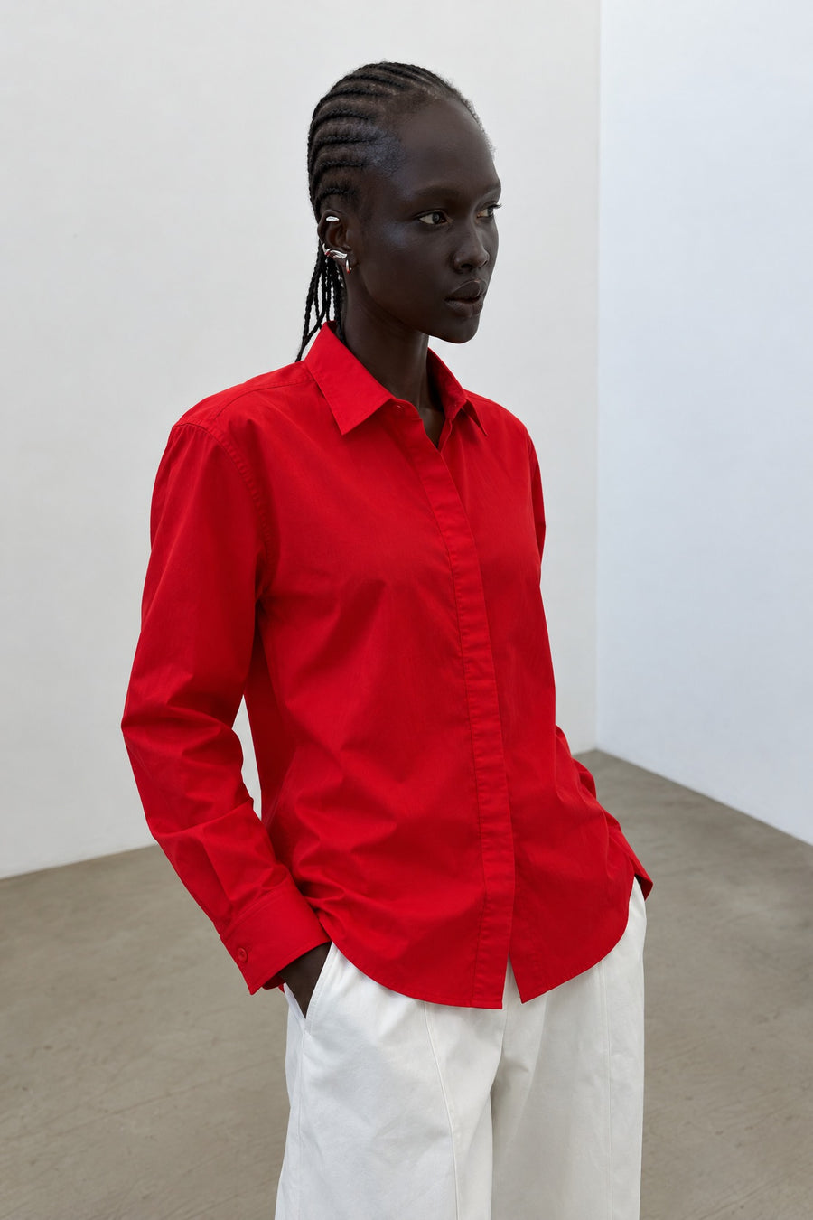 Oversized Point Collar Button-Up Shirt