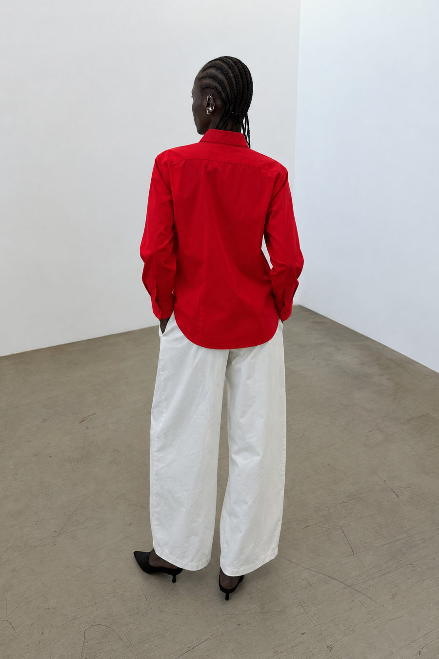 Oversized Point Collar Button-Up Shirt
