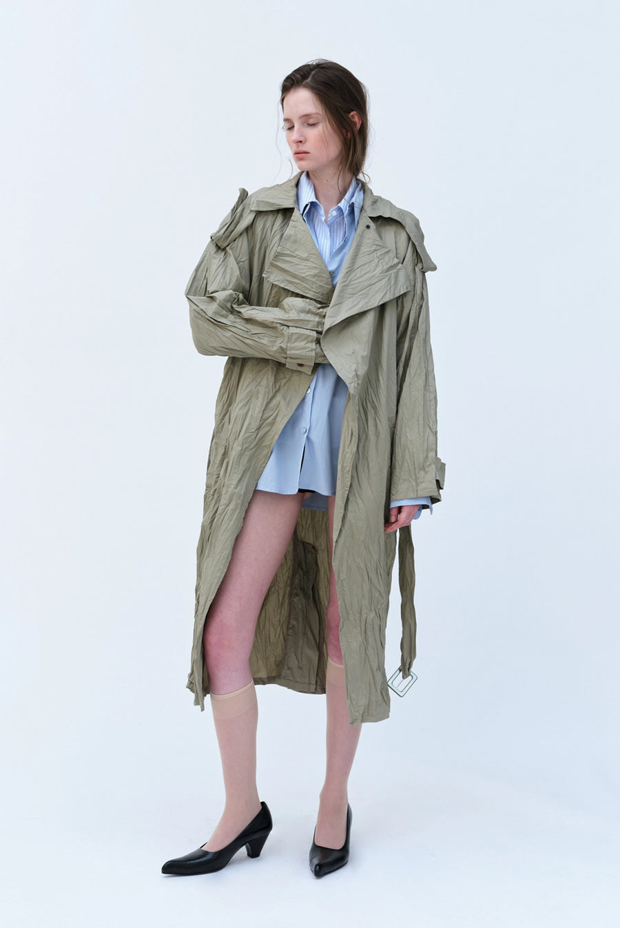 Wrinkle Raglan Trench Coat - Khaki