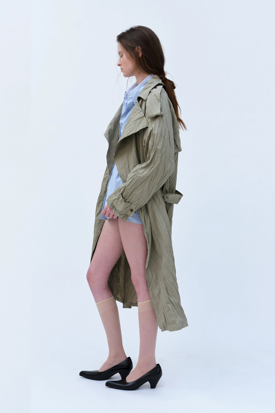 Wrinkle Raglan Trench Coat - Khaki