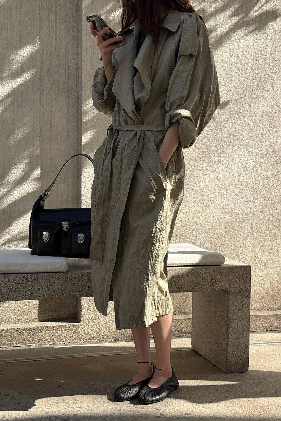 Wrinkle Raglan Trench Coat - Khaki