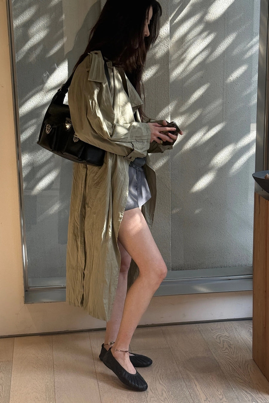 Wrinkle Raglan Trench Coat - Khaki