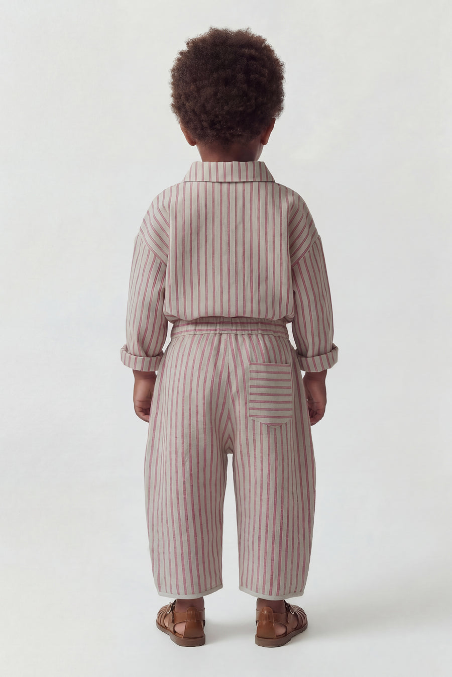 Kids - Striped Linen Barrel Leg Pant - Gray/Red