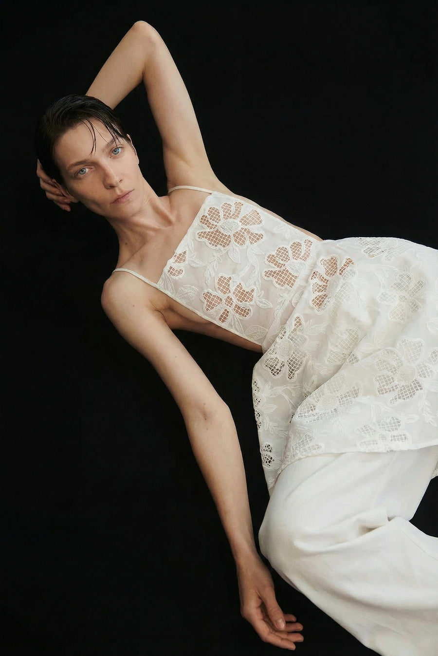 Embroidered Apron Top - White