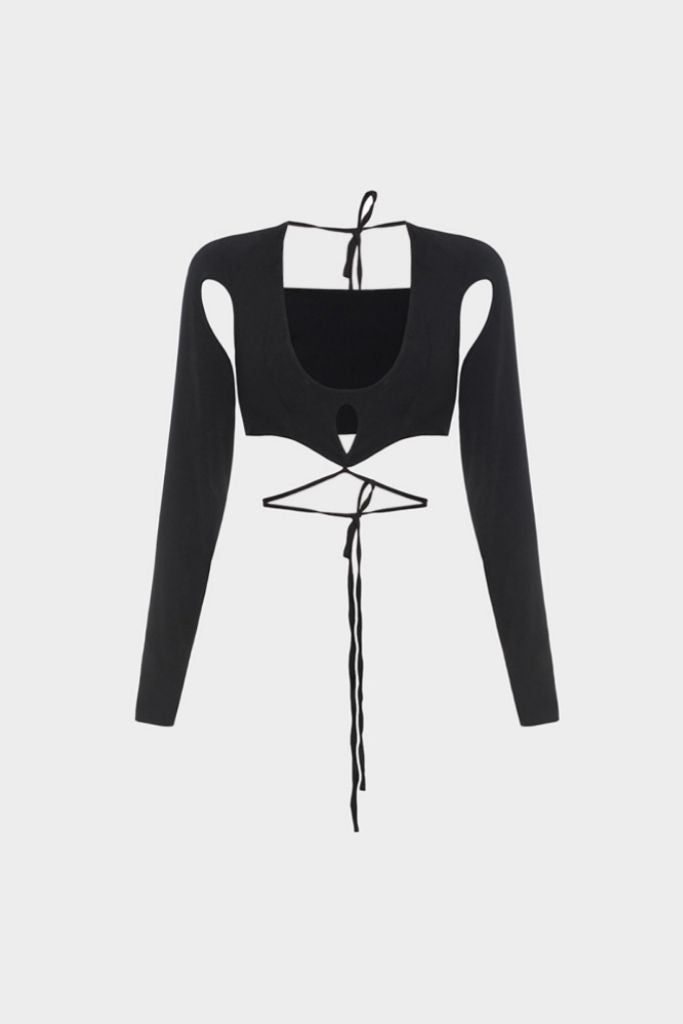 Lado Bokuchava - Cut Out Wrap Top - Black
