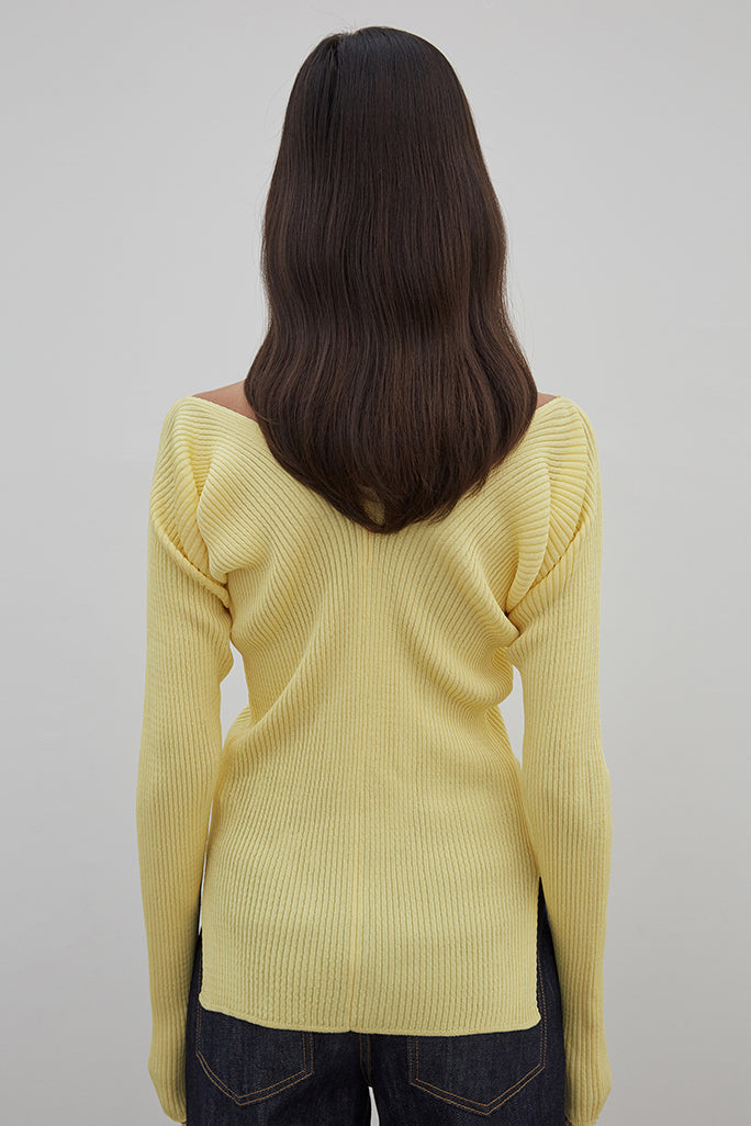 Low Classic - V-Neck Rib Knit - Lemon