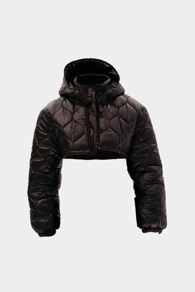 Hooded Crop Quilted Jacket - Brown