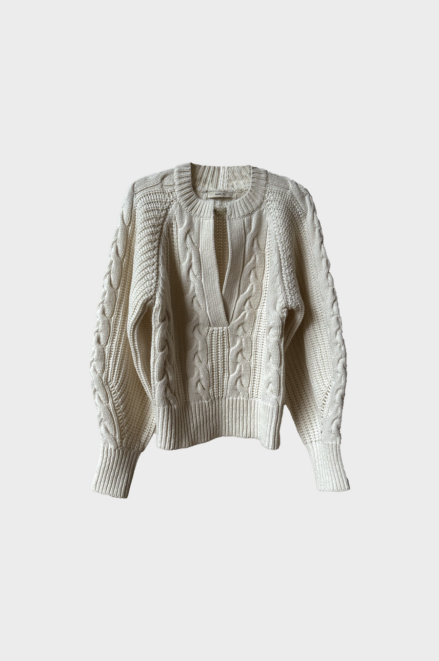 Deep Vneck Knit Sweater - White