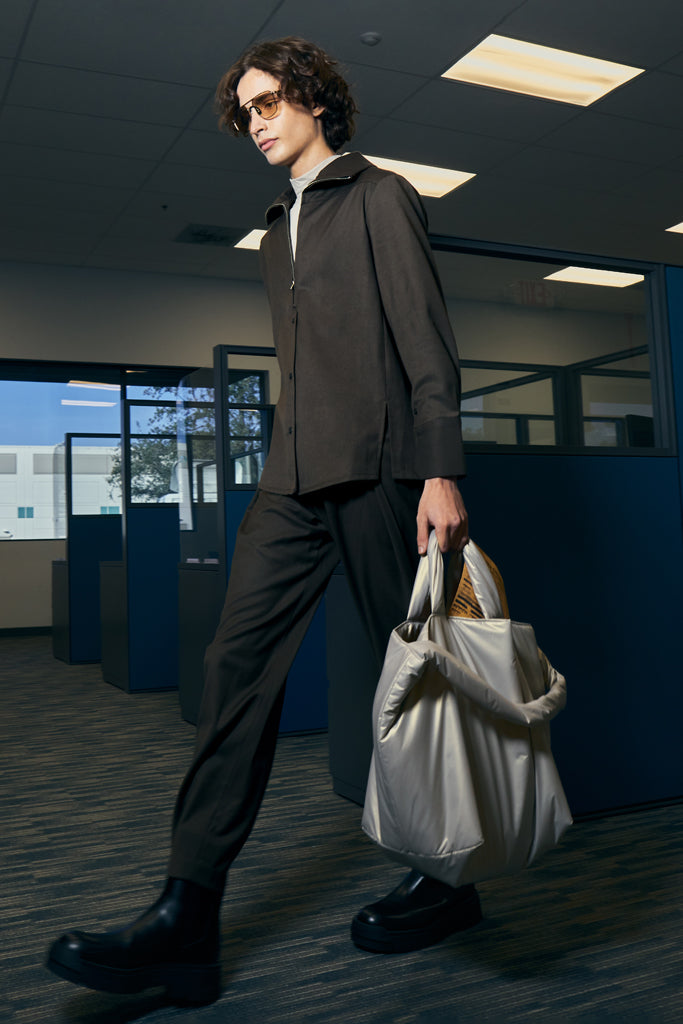 High Neck Full Zip Top - Brown