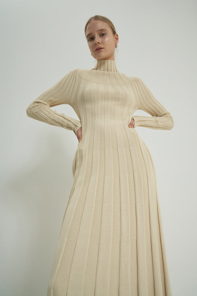 Line Knit Dress - Beige