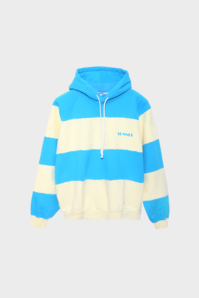 Sunnei - Mini Logo Cream Hoodie with Cuts - Azure/Cream