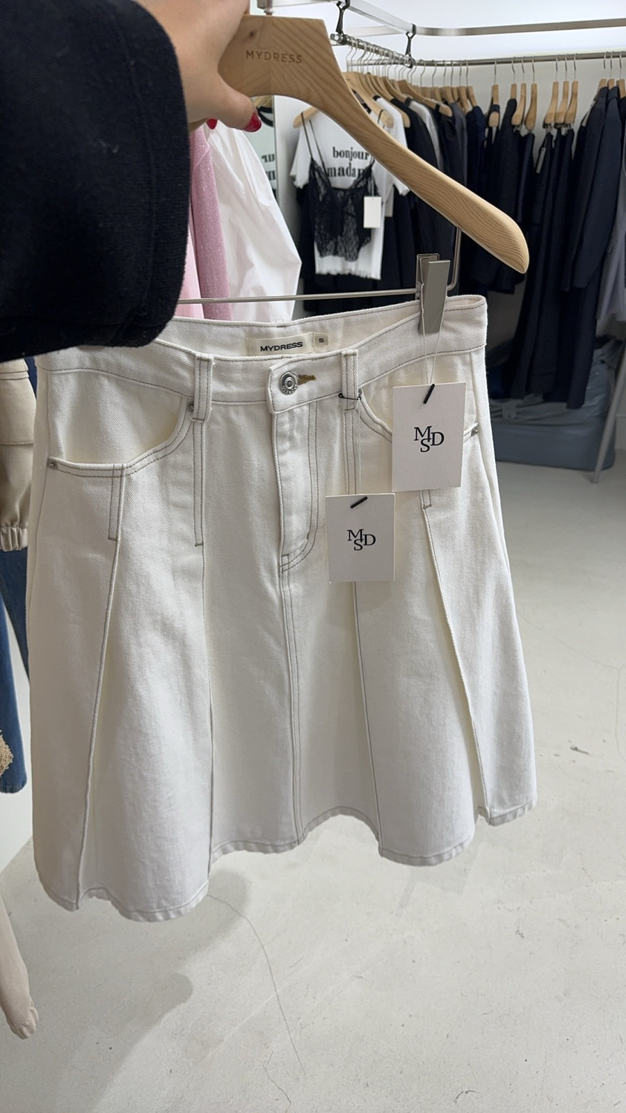 Pleated Denim Skirt - White