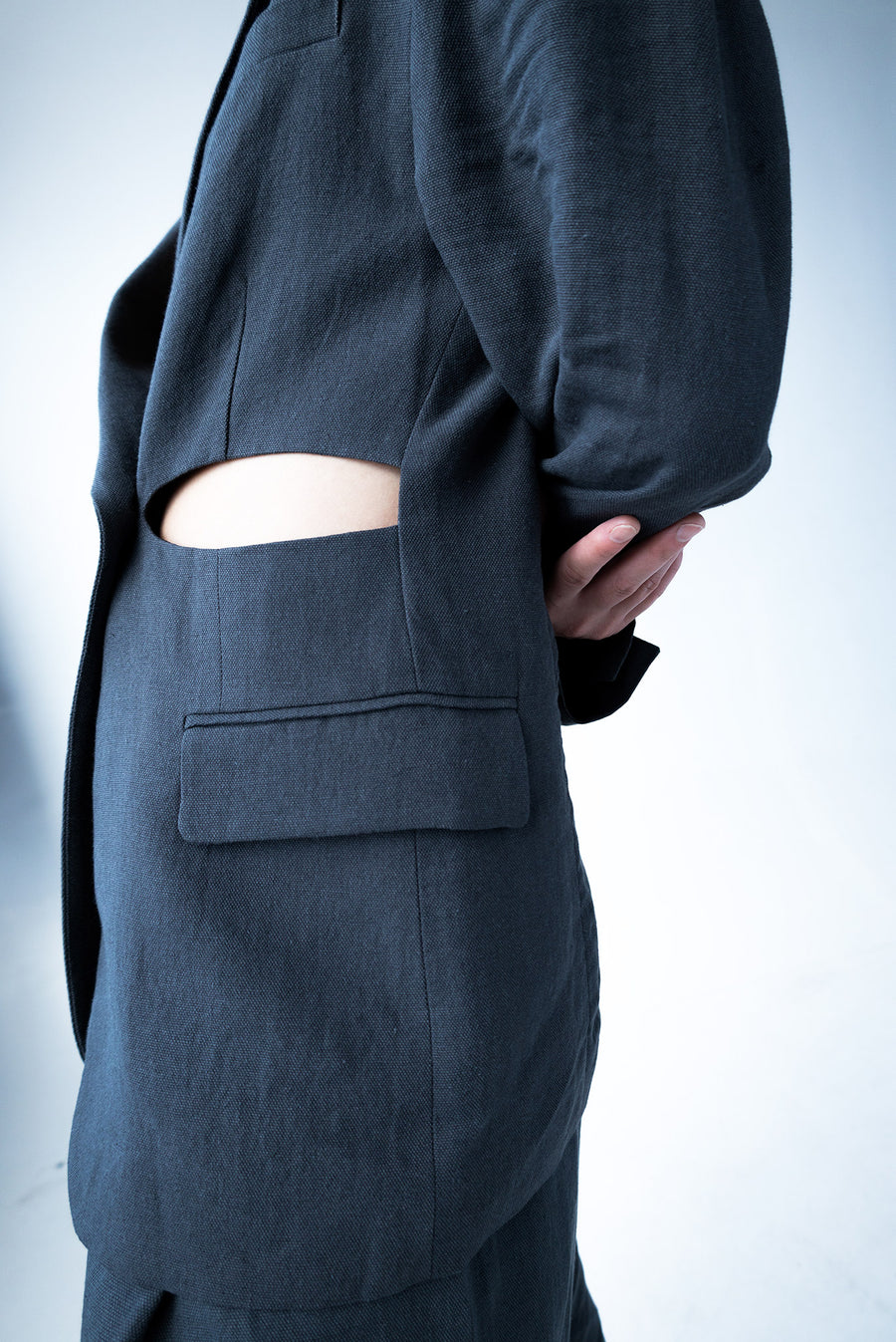 Linen Blazer with Cutout - Navy