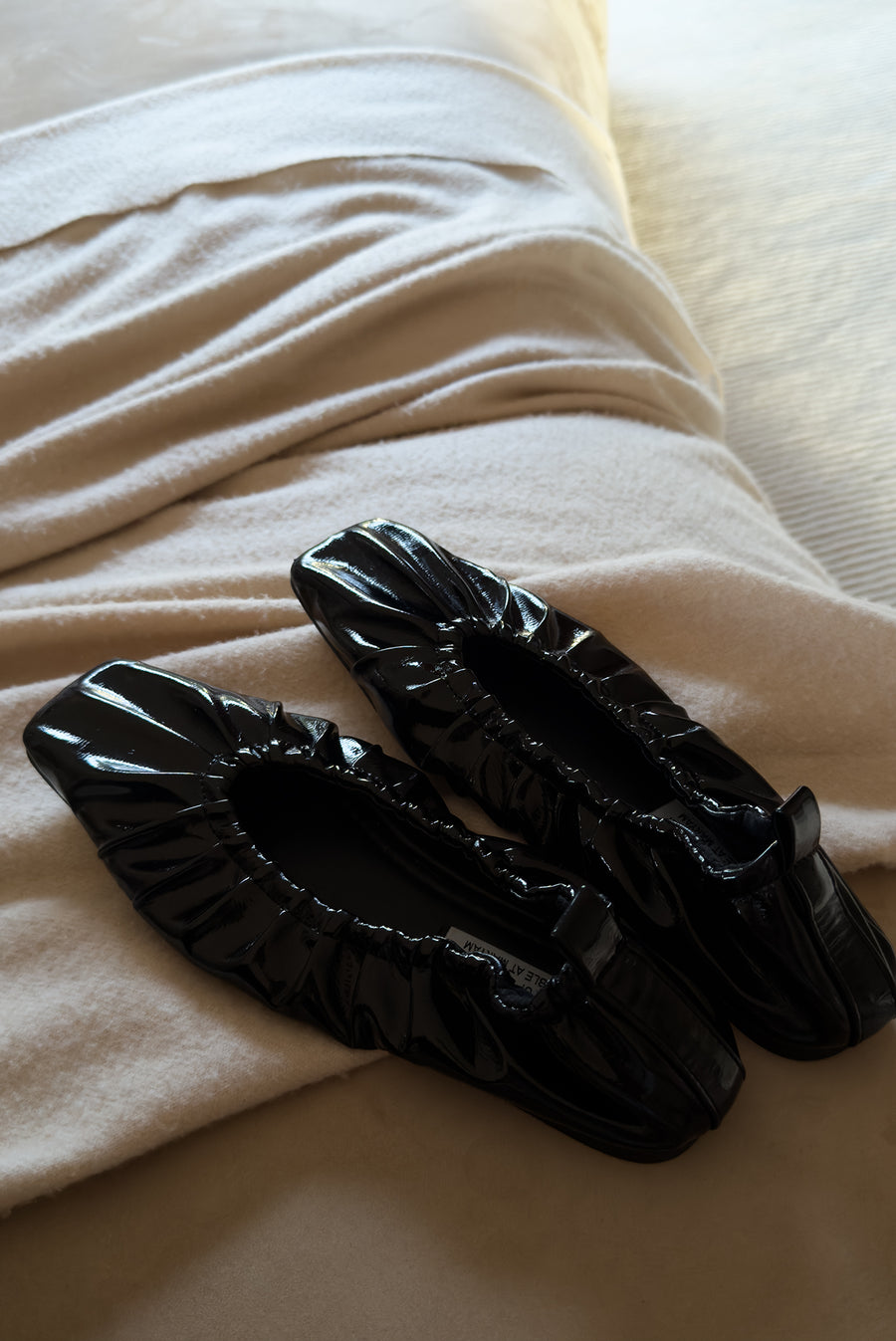 Black Patent Scrunch Ballet Flats Square Toe