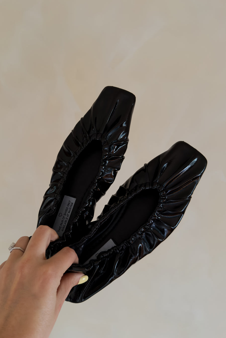 Black Patent Scrunch Ballet Flats Square Toe