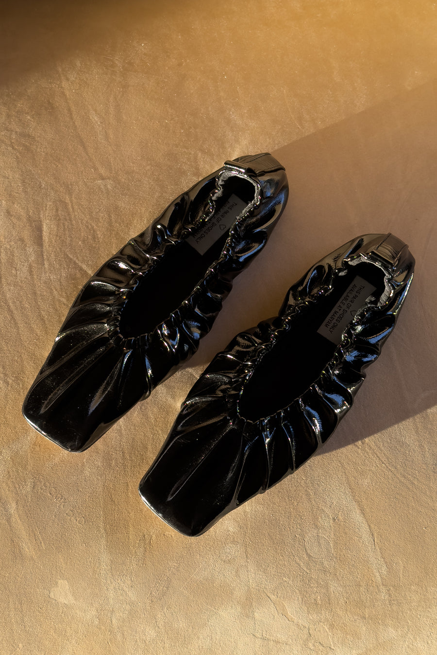 Black Patent Scrunch Ballet Flats Square Toe