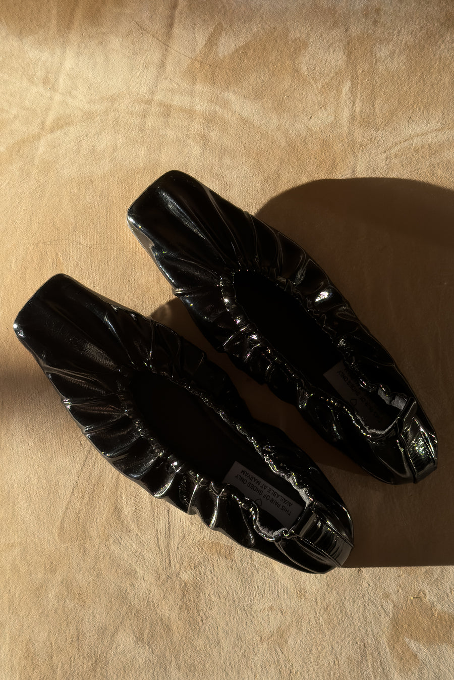 Black Patent Scrunch Ballet Flats Square Toe