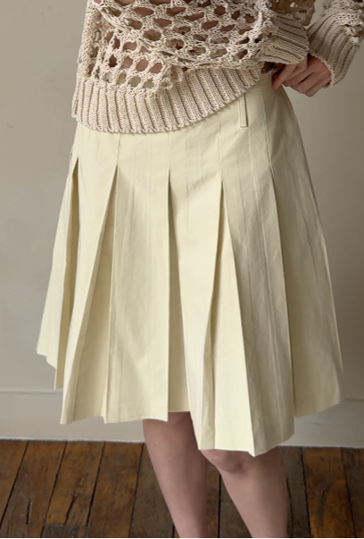 Raw Edge Pleated Skirt - Beige