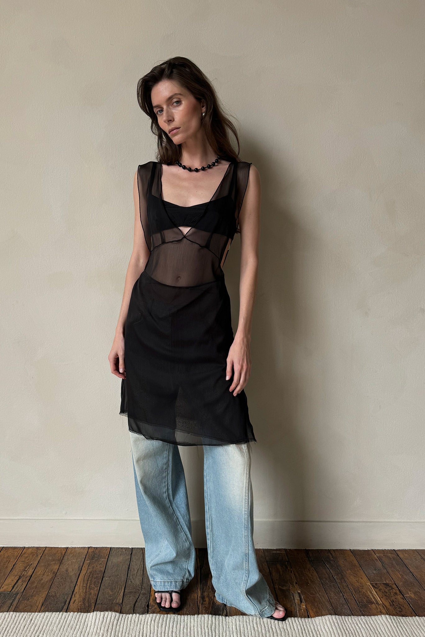 dress sketch Sheer Overlay Open Back Dress