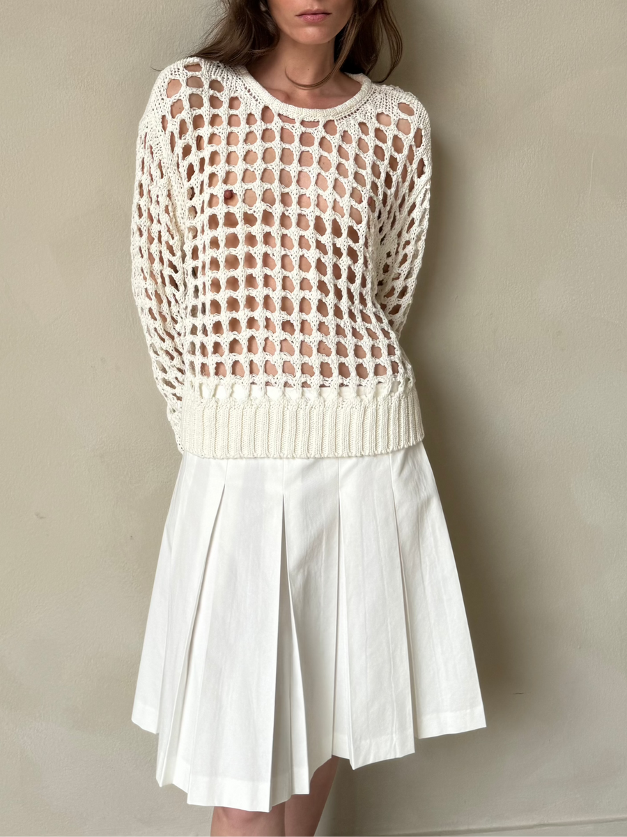 Raw Edge Pleated Skirt - White