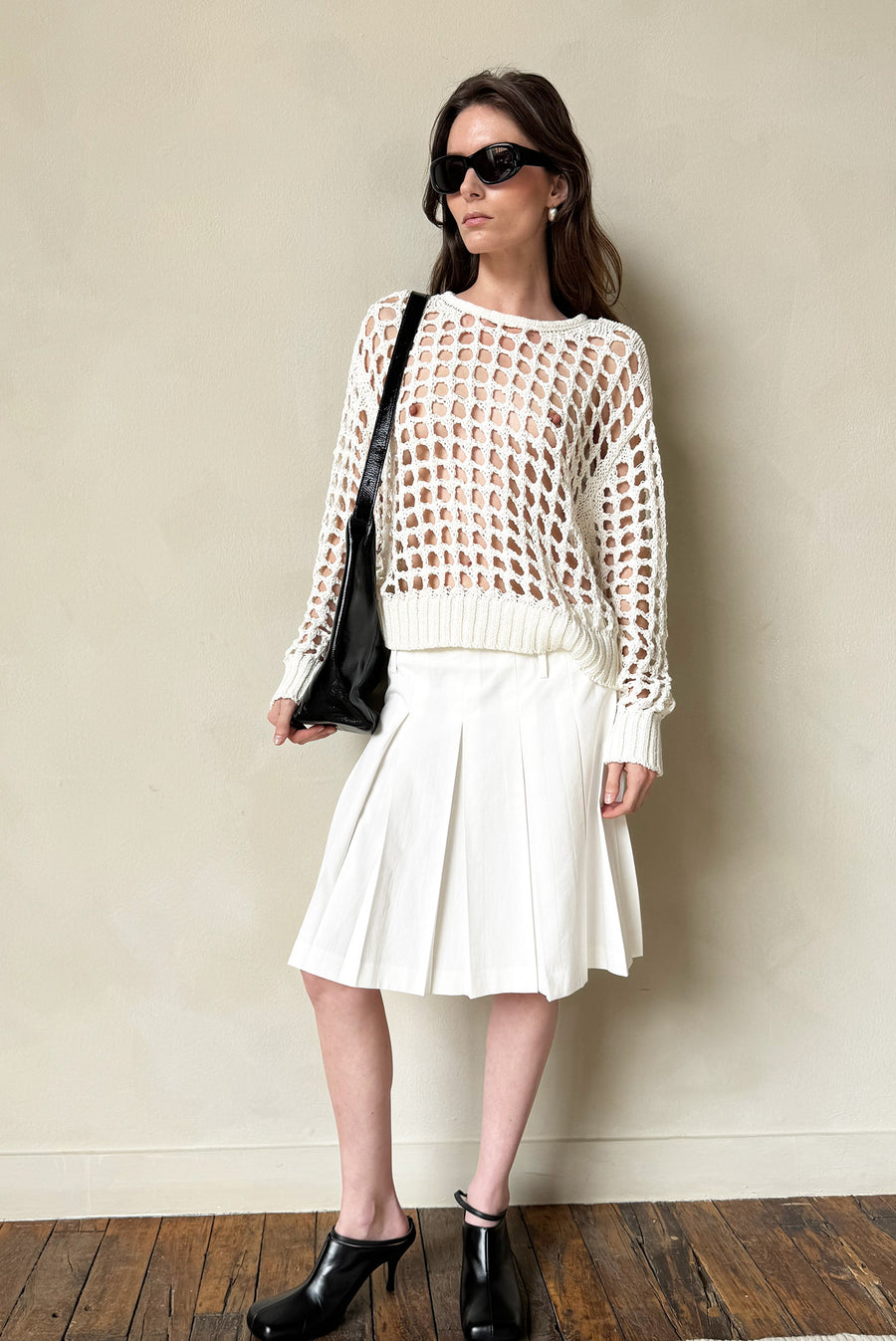Raw Edge Pleated Skirt - White