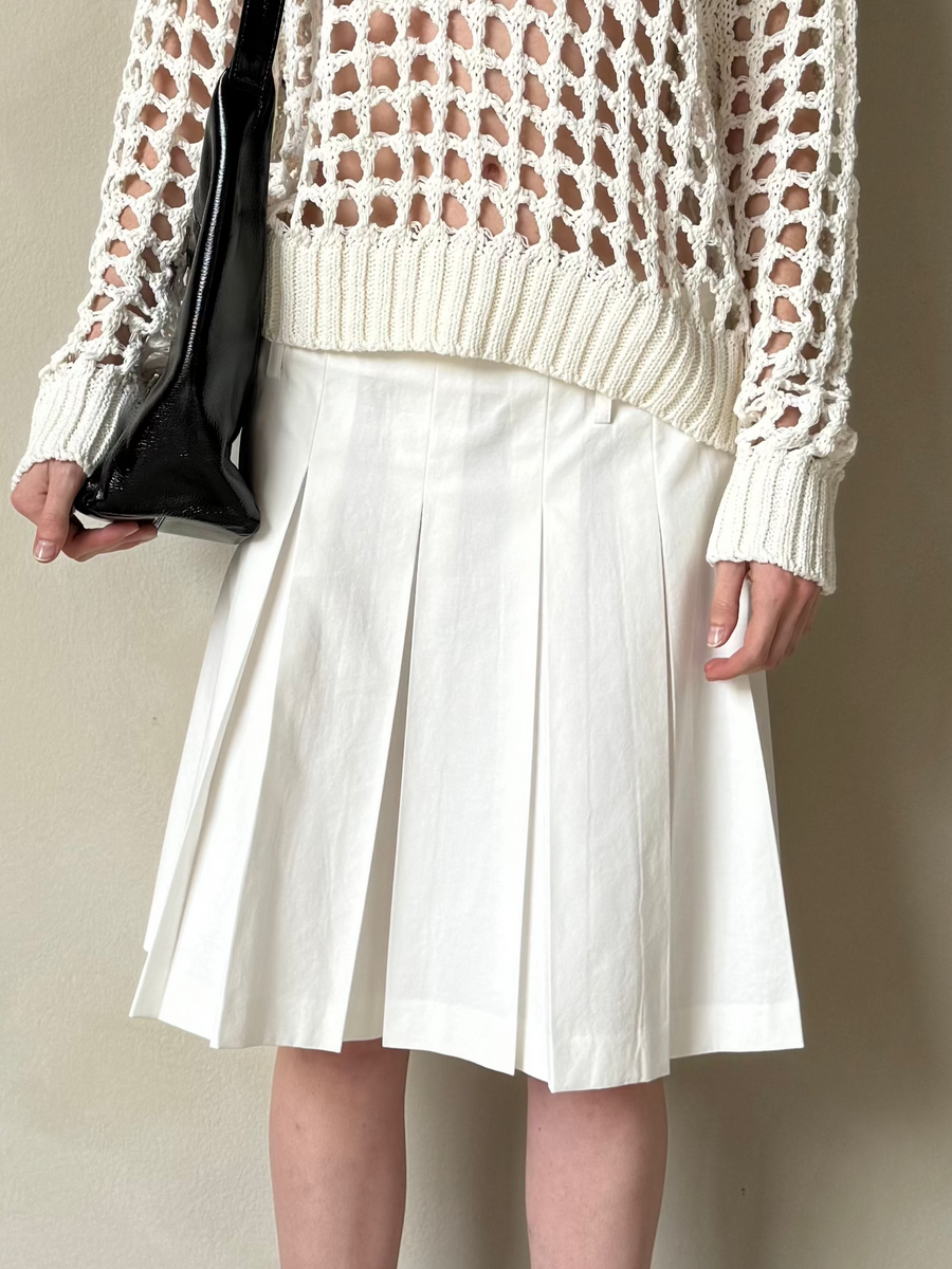 Raw Edge Pleated Skirt - White
