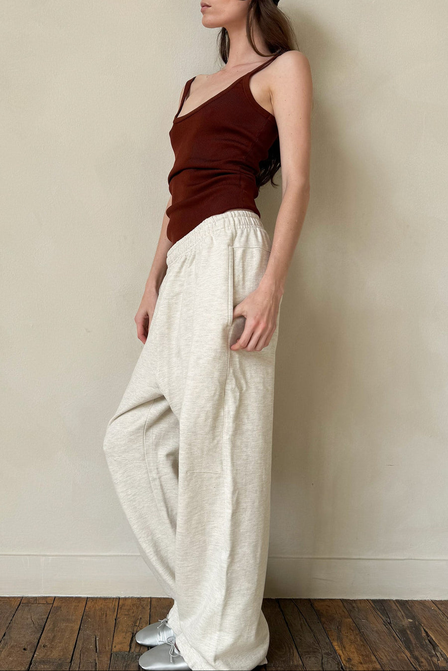 Wide Leg Sweatpants - Heather Oat