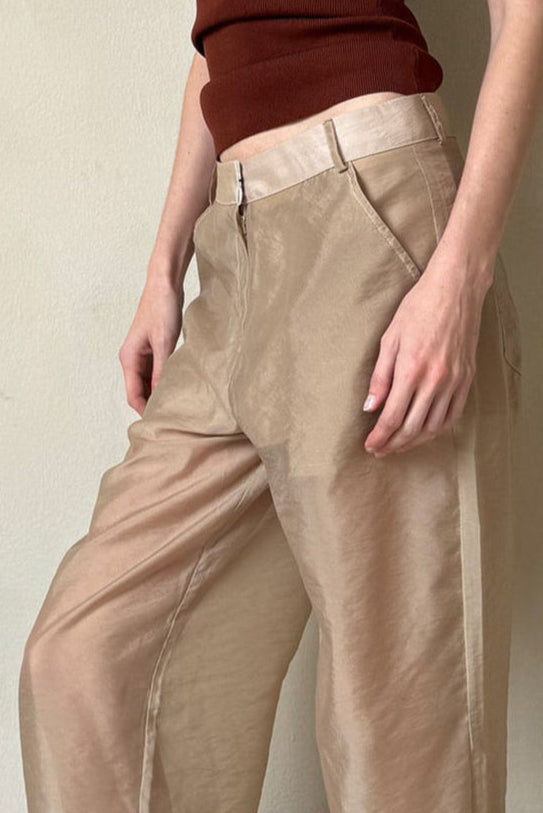 Sheer Flow Trousers with Pockets - Beige