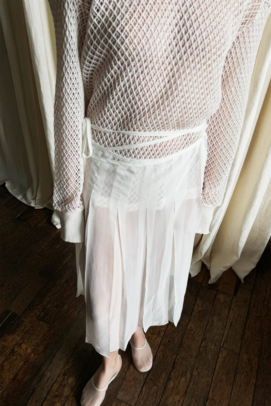 Grid Net Sweater - White