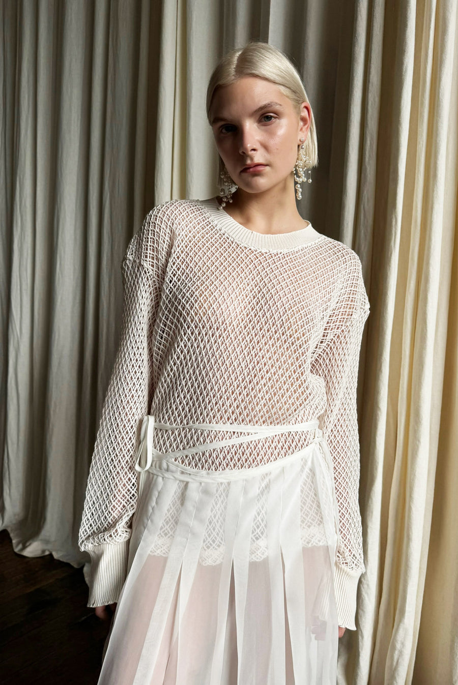 Grid Net Sweater - White