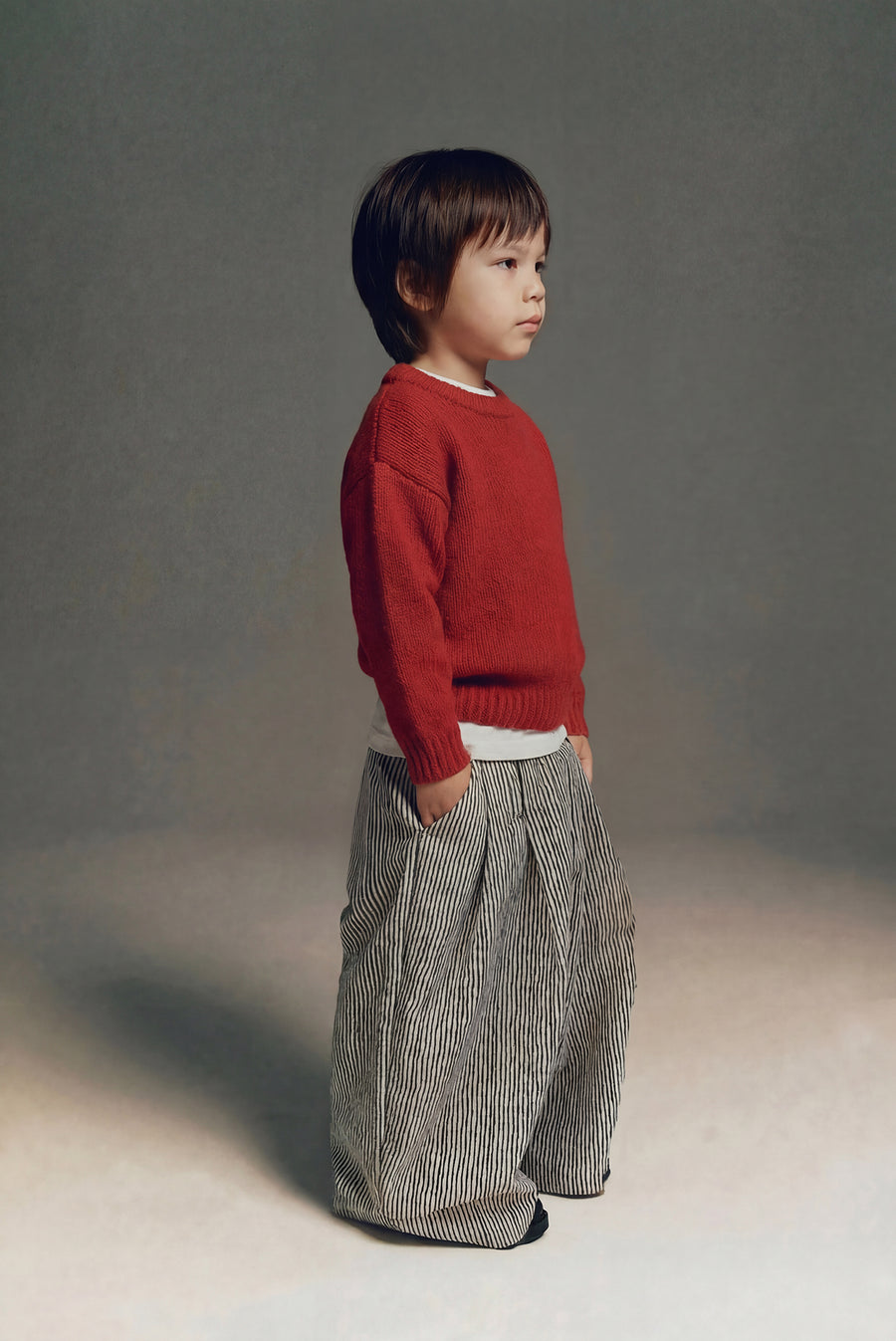 Kids - Striped Cotton Wide Leg Pant - Cream/Black