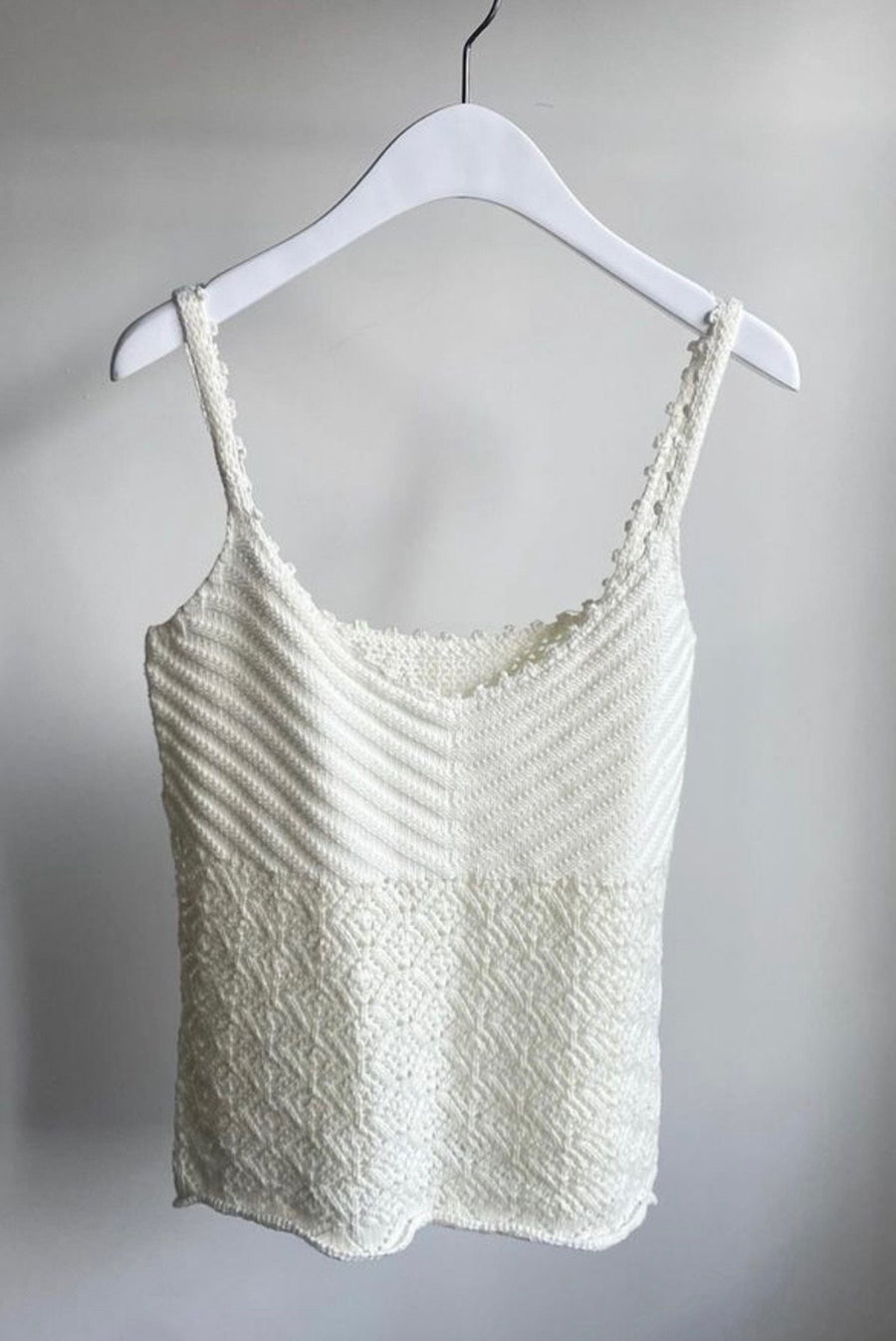 Knit Crochet Tank Top - White