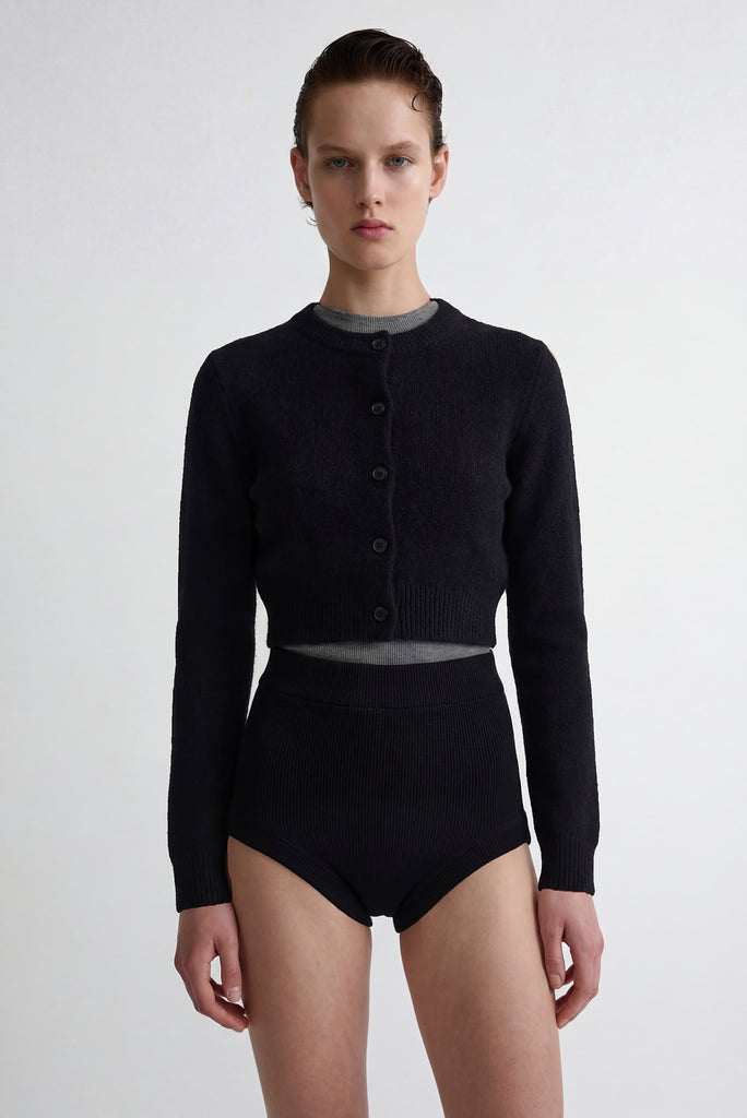 Rib Knit High-Waisted Brief Short - Black