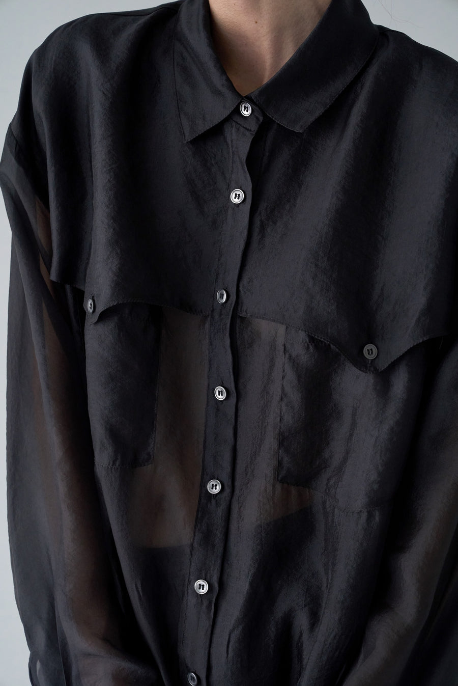Sheer Western Button Up Blouse - Gray