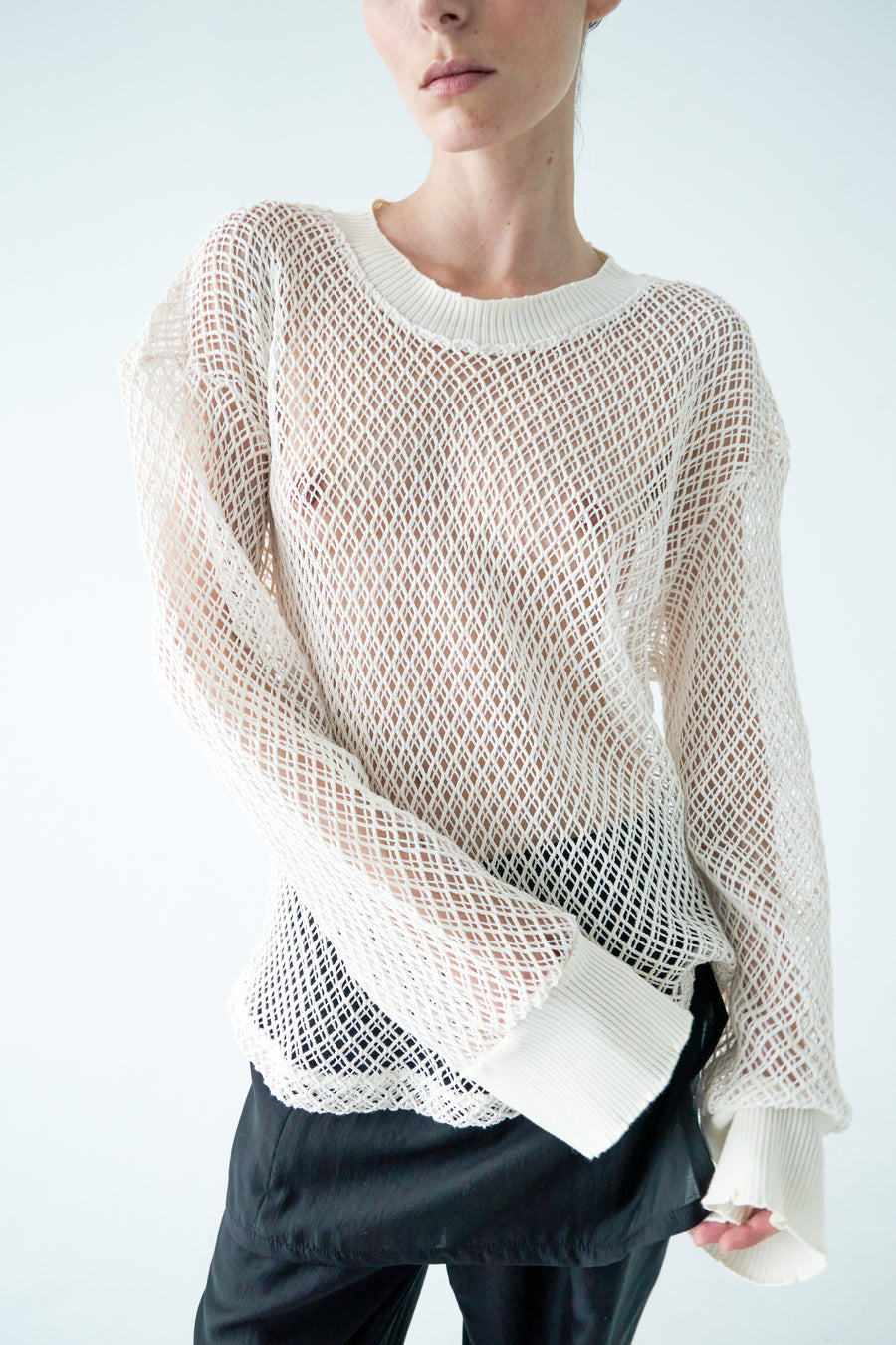 Grid Net Sweater - White