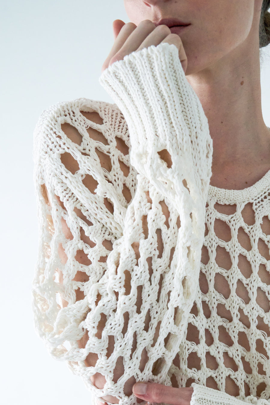 Wide Knit Net Sweater - Beige