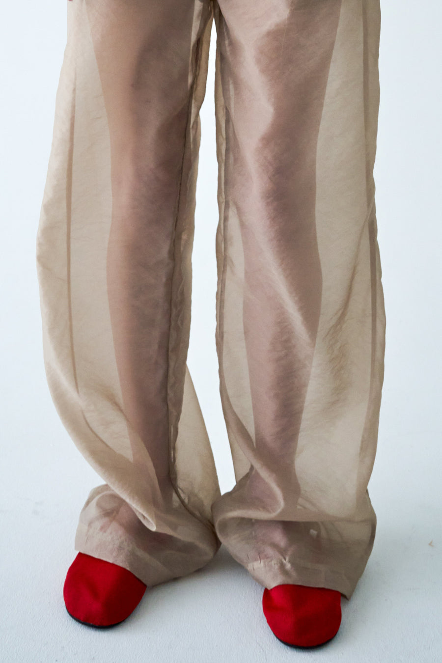 Sheer Flow Trousers with Pockets - Beige