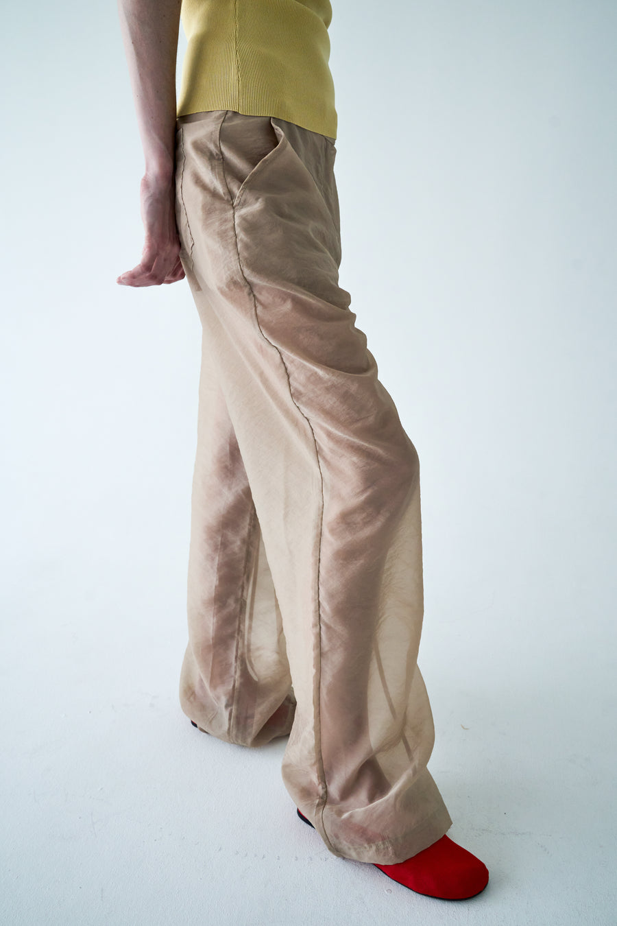 Sheer Flow Trousers with Pockets - Beige