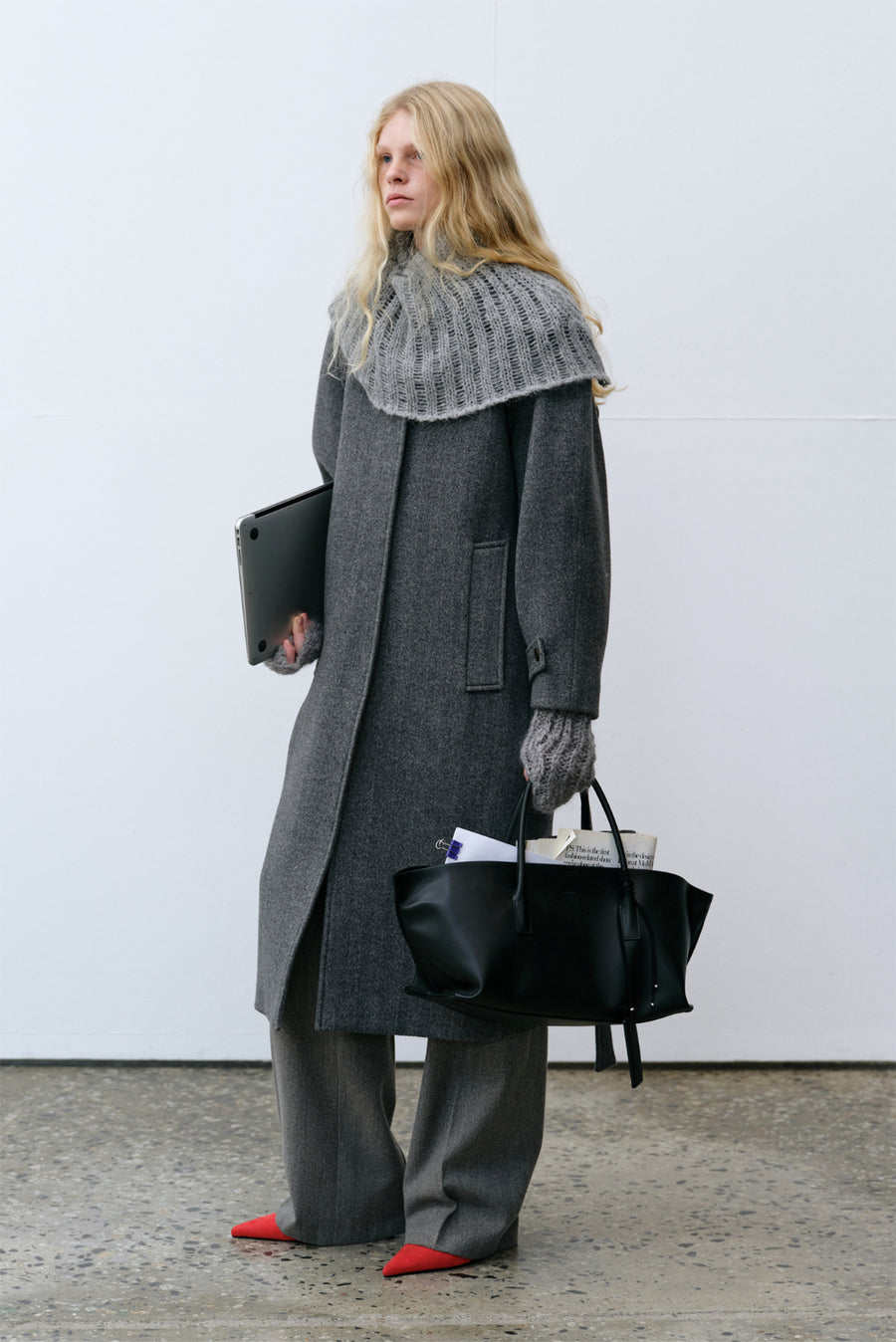 Herringbone Long Coat - Gray