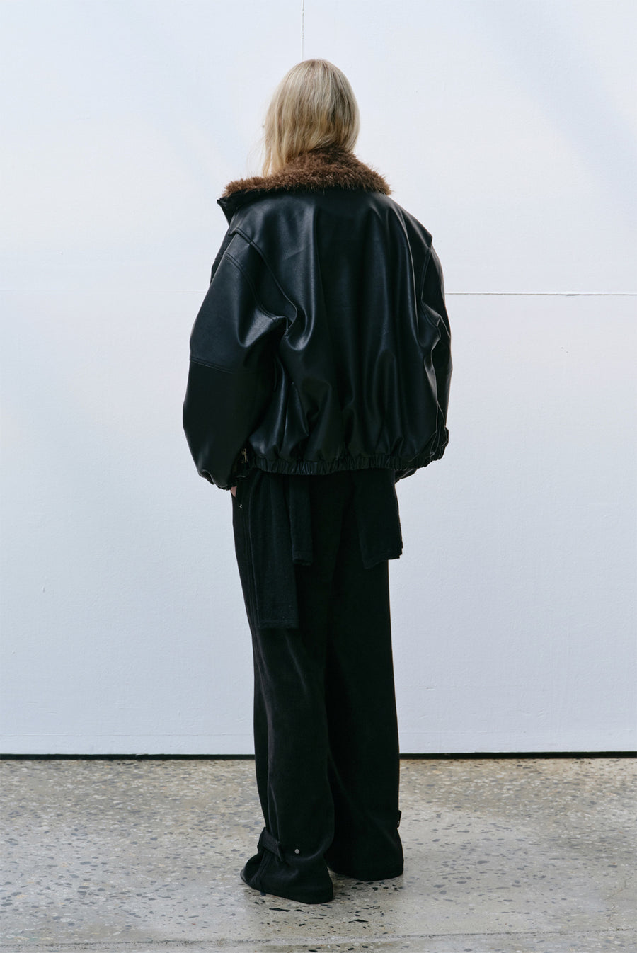 Cord Ankle Button Pants - Black