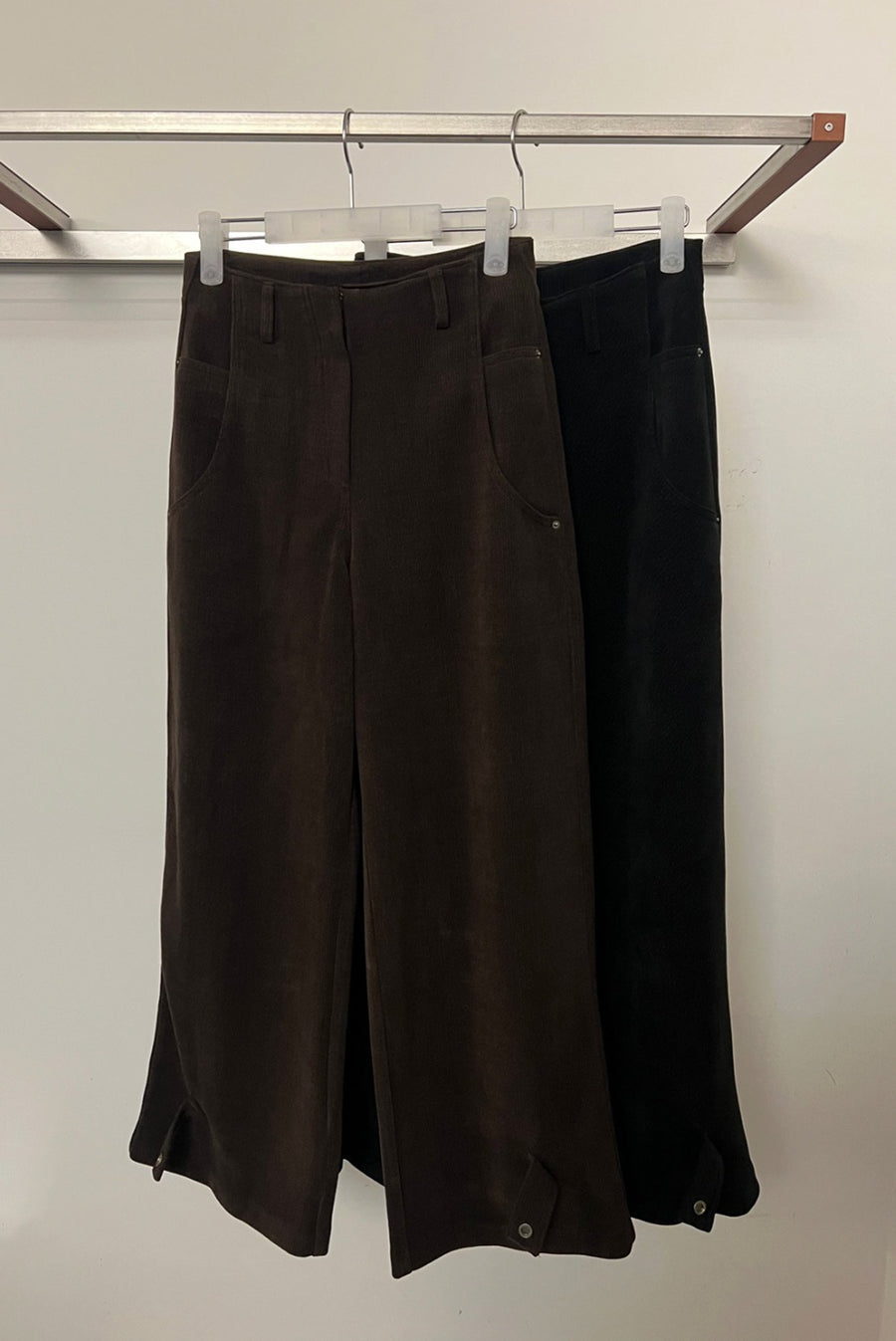 Cord Ankle Button Pants - Black