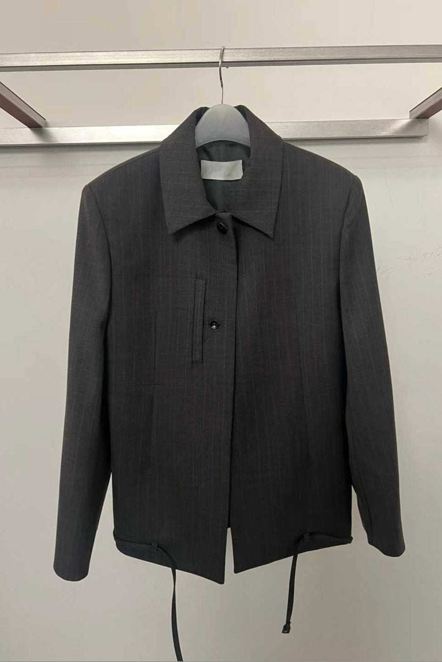 Boxy Collared Pinstripe Jacket - Charcoal