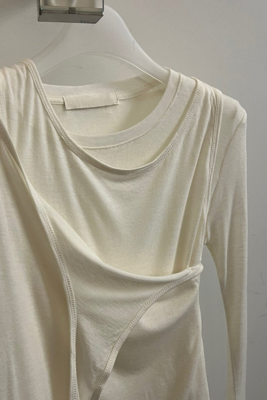 Asymmetrical Draped Tie Layered Long Sleeve Top - White