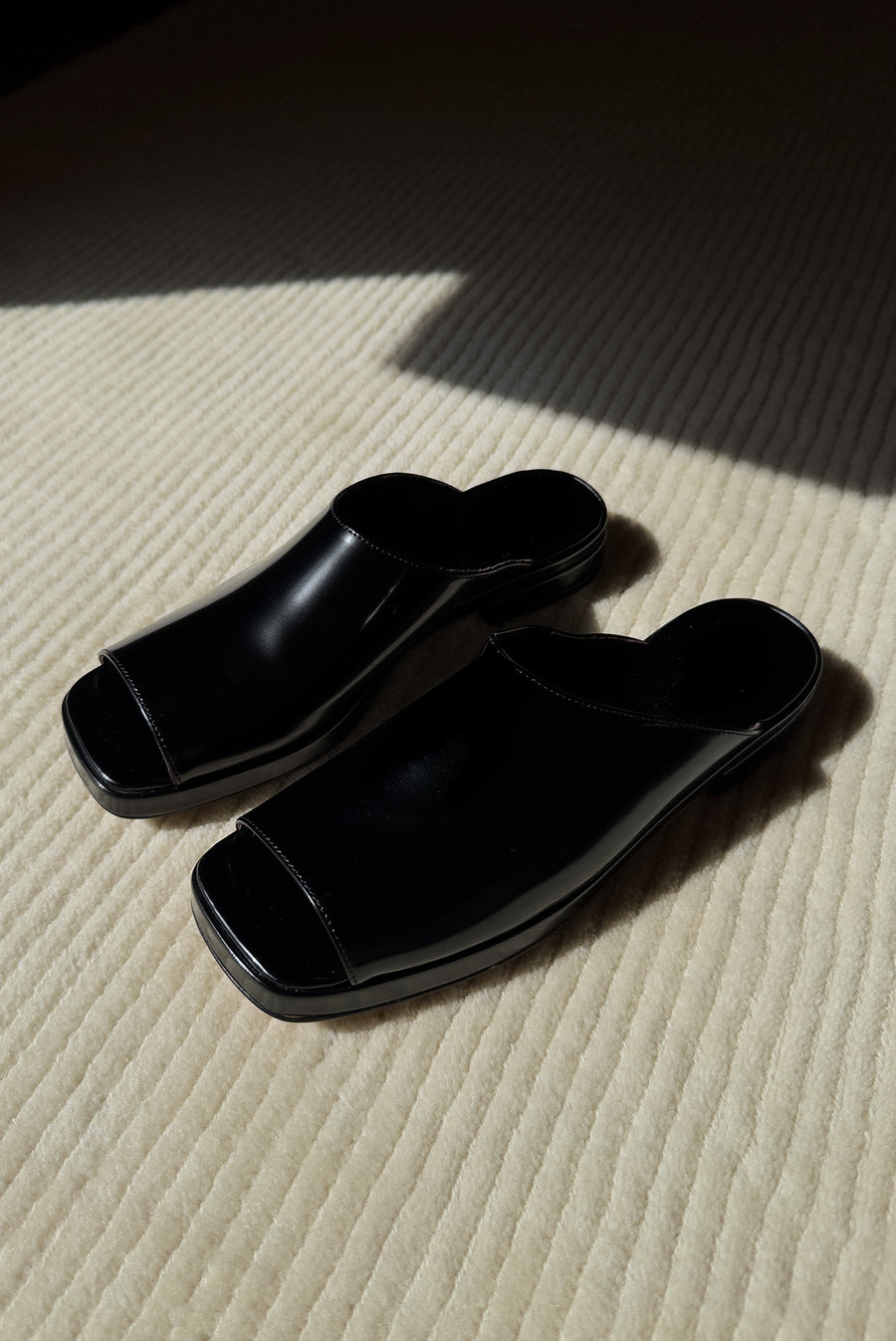 Open Square Toe Patent Mule - Black