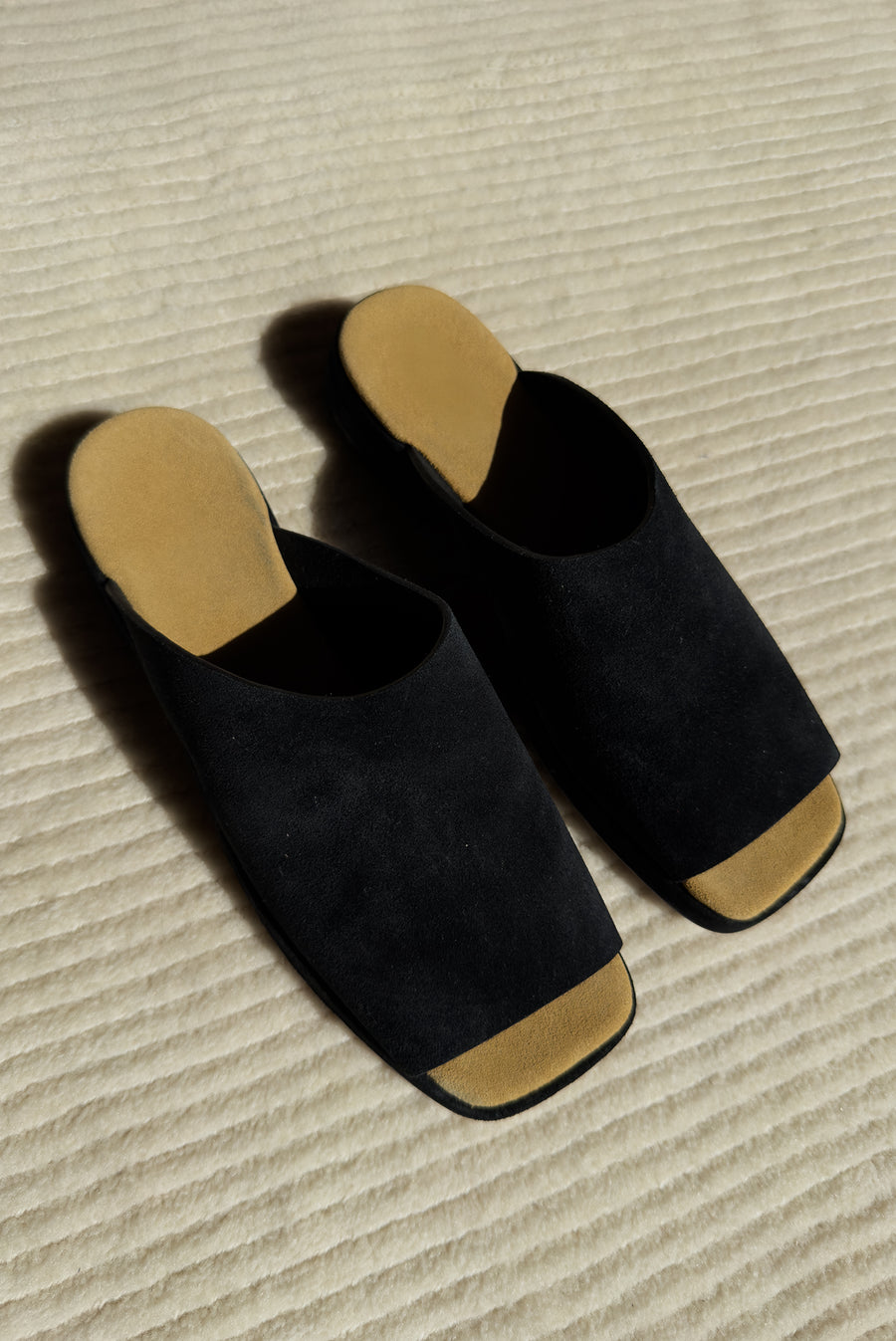 Open Square Toe Suede Mule - Black