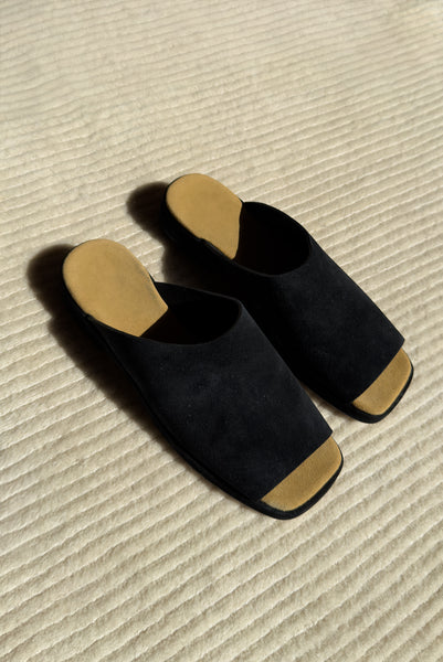 Open Square Toe Suede Mule - Black – Simonett