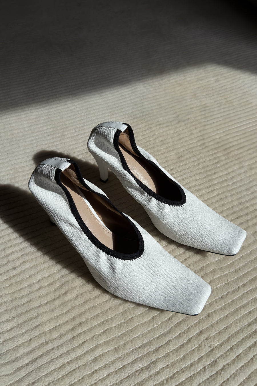 Textured Square Toe Sculpted Heel - White